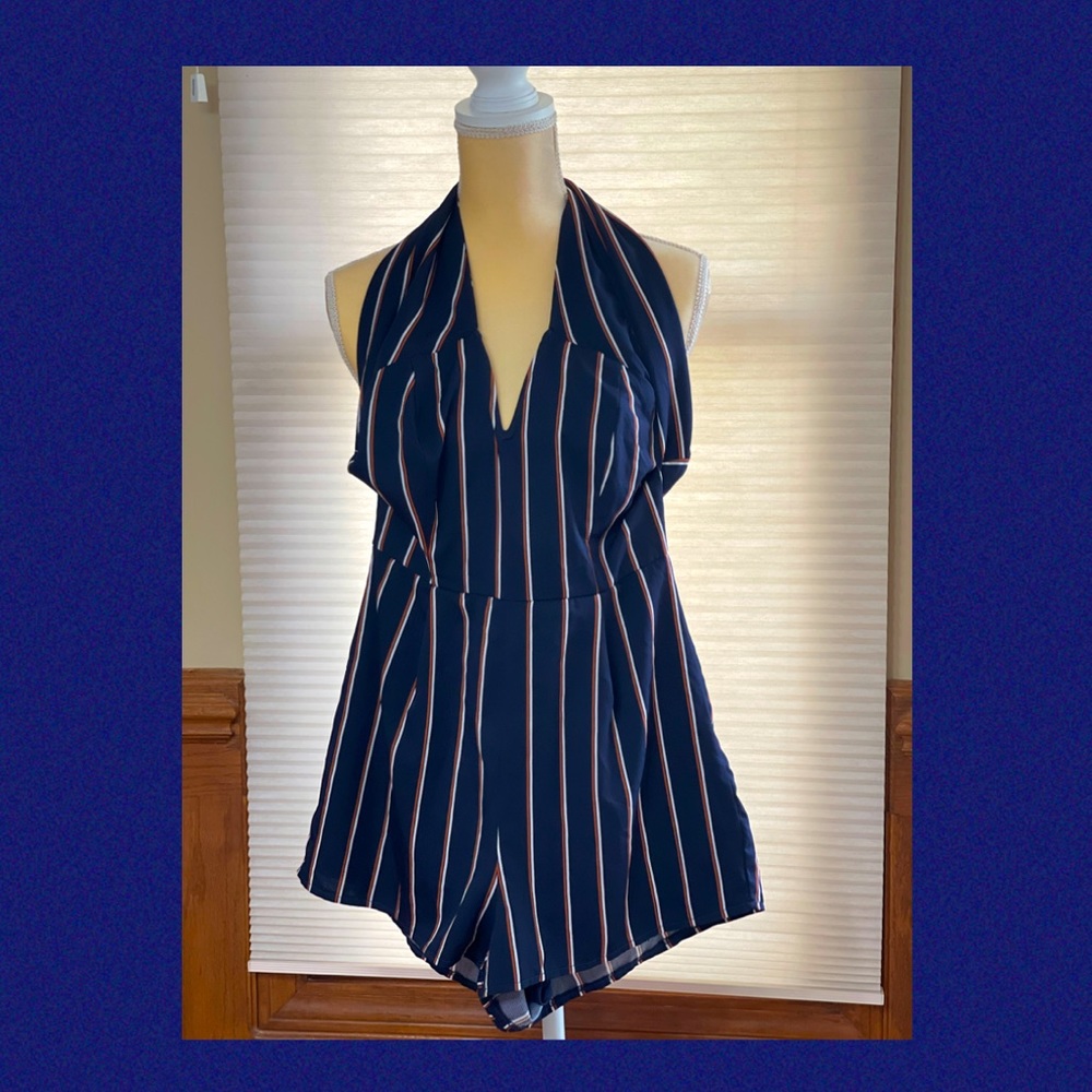 Not used-Blāshe navy blue striped romper-never been worn